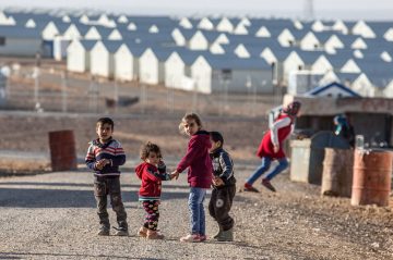 Syrian refugee children in the sprawling Azraq refugee camp in East Jordan.